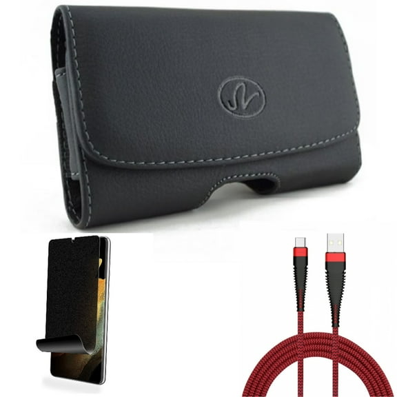 10ft USB Cable & Privacy Screen Protector & Case Belt Clip for Samsung Galaxy S22 Plus (S22 ) - Combo Type-C Charger Cord Power & TPU Film (Fingerprint) Anti-Peep & Leather Swivel Holster
