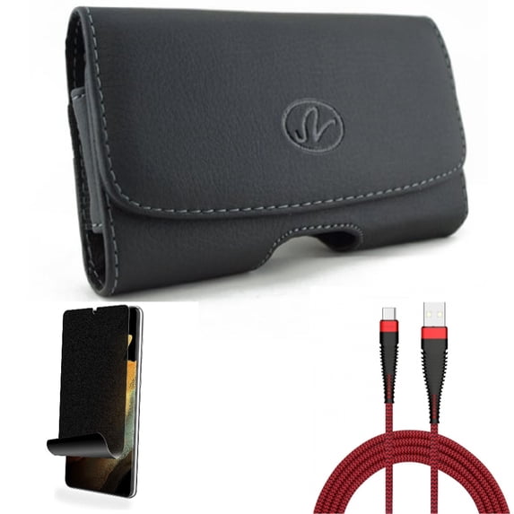 10ft USB Cable & Privacy Screen Protector & Case Belt Clip for Samsung Galaxy S22 Plus (S22+) - Combo Type-C Charger Cord Power & TPU Film (Fingerprint) Anti-Peep & Leather Swivel Holster