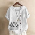 thumbnail image 1 of Lydiaunistar Women's Spring Tops Casual Short Sleeve Button-Up Printed Blouse, Plus Size Polyester Round-Neck Shirt for Daily Work Party, White, 1 of 4