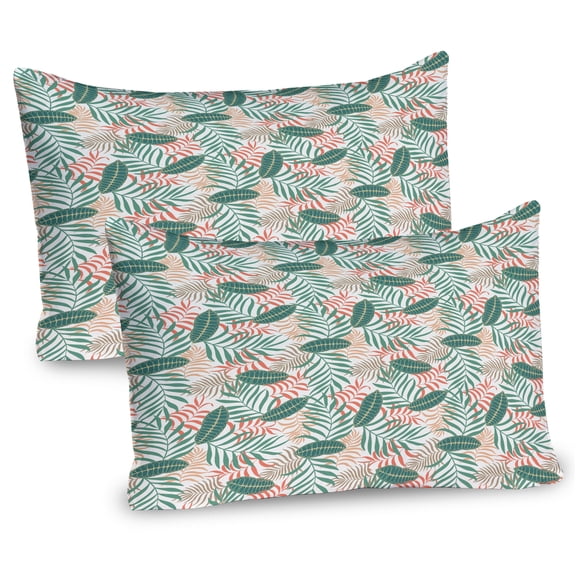 Ambesonne Tropical Pillow Sham 2 Pack, Jungle Botany Leafage Art, 30"x20", Laurel Green Salmon