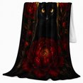 thumbnail image 2 of Black Cat Golden Moon Portrait with Crimson Peonies, Dark Leaves and Amber Eyes, Cozy Flannel Blanket, Home Decor for Cat Lovers, Bedroom and Living Room, Halloween Gift, Gothic Floral Art, 2 of 9
