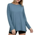 thumbnail image 6 of Casual Blouses for Women Trendy New Women's Oversized Long Sleeve Workout Tshirts with Side Slit Fall Fashion Gym Casual Basic Tops Style Loose Tees for Daily Fitness Style B-28 Blue XXL, 6 of 7