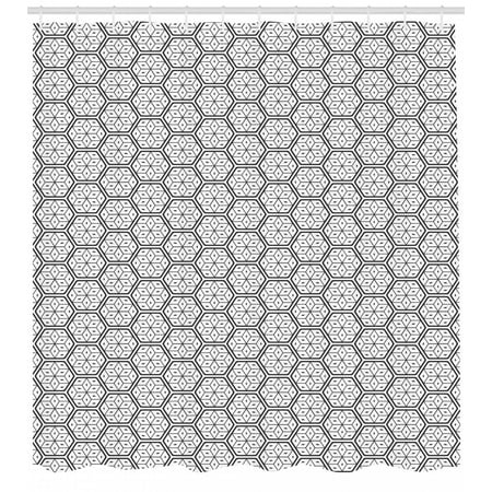 Geometric Shower Curtain Modern Geometrical Hexagonal Image Stripes And Leaves Like Details Print Fabric Bathroom Set With Hooks Charcoal Grey