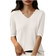 thumbnail image 1 of Womens Short Sleeve V Neck T Shirt 2025 Summer Ribbed Knit Slim Fit Basic Solid Color Tee Tops Fashion Clothes, 1 of 3