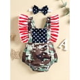 thumbnail image 2 of Gureui Toddler Infant Baby Boys Girls Suit, Independence Day Star Stripe Print Camouflage Fly Sleeve Square Neck Romper + Headband 2Pcs Clothes Set, 2 of 9