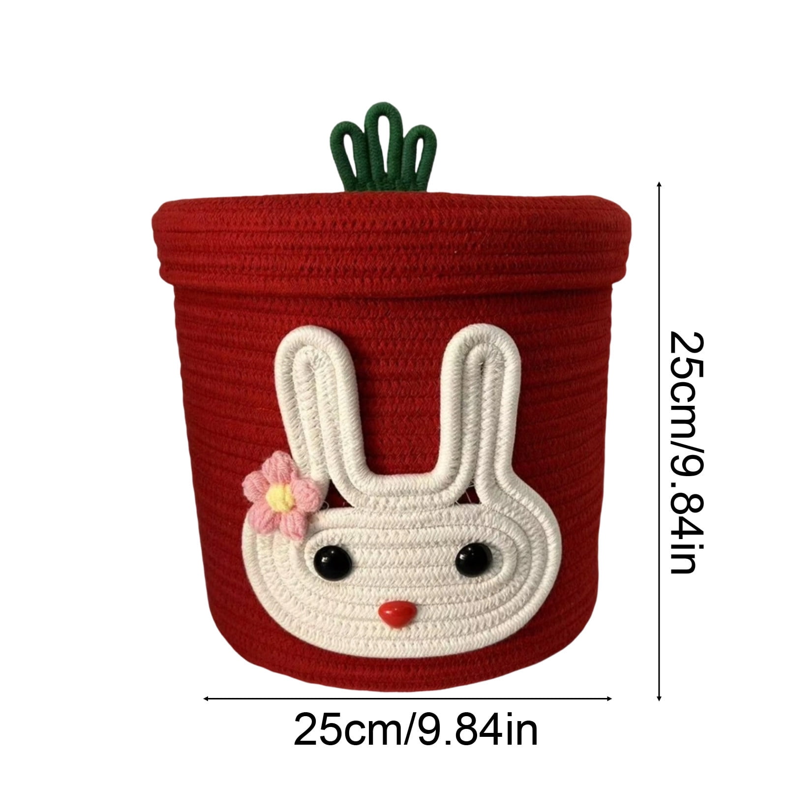 Tyidzon Easter Basket Rabbit Storage Basket with Protective Lid Handwoven Cotton Rope Style Easter Theme Storage Bin with 3D Bunny Ears for Candy Eggs Toys Home Organization