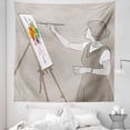 thumbnail image 1 of Fine Art Tapestry, Lady Painting onto Canvas Colorful Paint Splashes Artist Performing, Fabric Wall Hanging Decor for Bedroom Living Room Dorm, 5 Sizes, Dark Eggshell Multicolor, by Ambesonne, 1 of 1