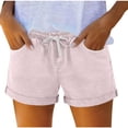 thumbnail image 2 of Yievot High Waist Shorts for Women 5 Inch Drawstring Elastic Waist Rolled Hem Summer Casual Shorts with Pockets, 2 of 8