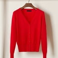 thumbnail image 4 of Women Knitting Coat V-Neck Long Sleeve Single Breasted Sweater Coat Solid Color Ribbed Hem Soft Warm Sweater Cardigan, 4 of 8