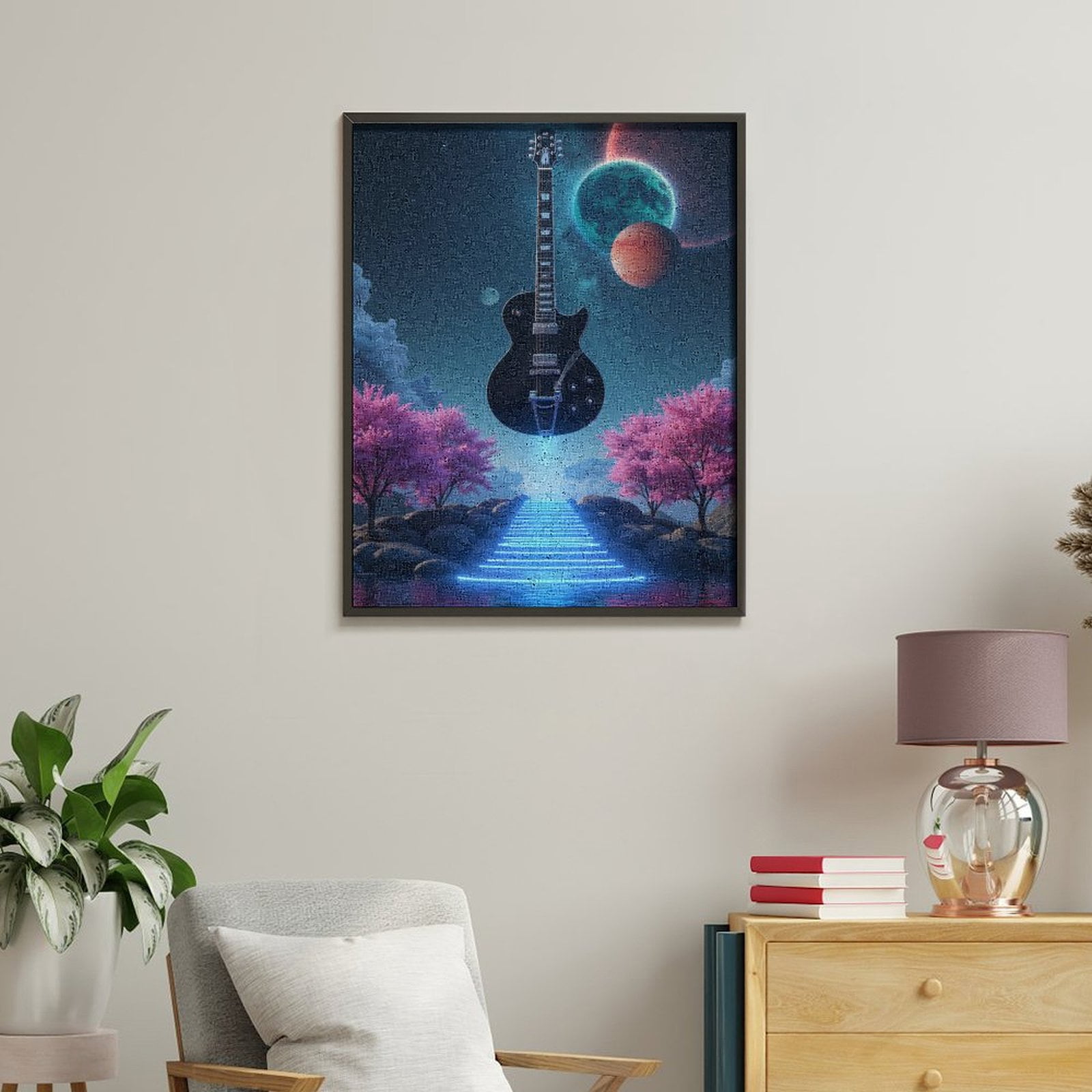 Paint By Numbers Kit for Adults Beginner - DIY Guitar Cosmos Dreamscape Pathway Canvas Painting Kits for Adults, Frameless Paint By Number for Adults for Home Wall Decor 16x20 Inch