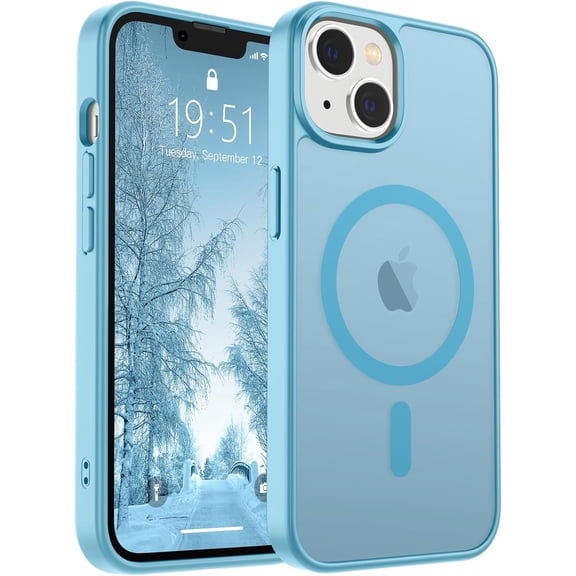 Mionbel Magnetic for iPhone 15 Plus Case & iPhone 14 Plus Case(Compatible with MagSafe)(Military Grade Drop Protection) Slim Translucent Shockproof Phone Case,Light Blue