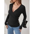 thumbnail image 4 of KYGABAK Long Sleeve ShirtsV Neck Tops for Women Sexy Sweater V Neck Ribbed Knit Slim Fit Wrap Top 2025 Fall Casual Fashion Clothes,Black S, 4 of 7