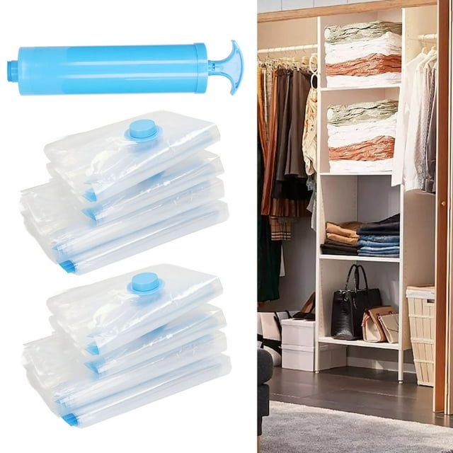 Vacuum Compression Bag, 8Pcs PA PE Manual Pump Vacuum Compression Bag Soft Elastic for Travelling