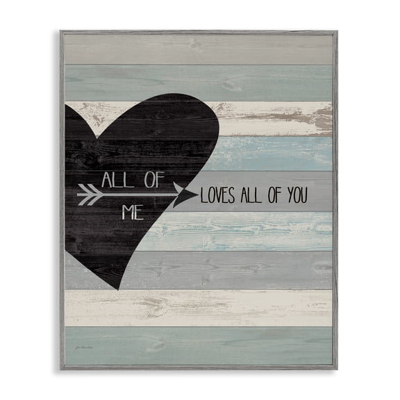 Stupell Industries Rustic Lodge All of Me Loves All Of You Distressed Heart Gray Framed Giclee Art, 16 x 20, by Jo Moulton
