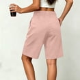 thumbnail image 6 of Shorts for Women Dressy Casual High Waisted Wide Leg Pleated Shorts with Pockets Elastic Waist Knee Length Pants Pink L, 6 of 7