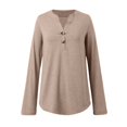 thumbnail image 4 of MHFRRA Camisa de Manga Larga con Cuello En V y Botones para Mujer, Blusa Informal para Otoño e Invierno, Cómoda, de Tela Suave, Elegante, para Uso Diario. Caqui, 4 of 7