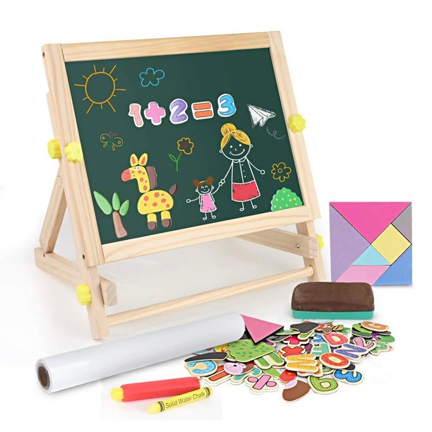 Kids Tabletop Easel with Paper Roll, DoubleSided Whiteboard