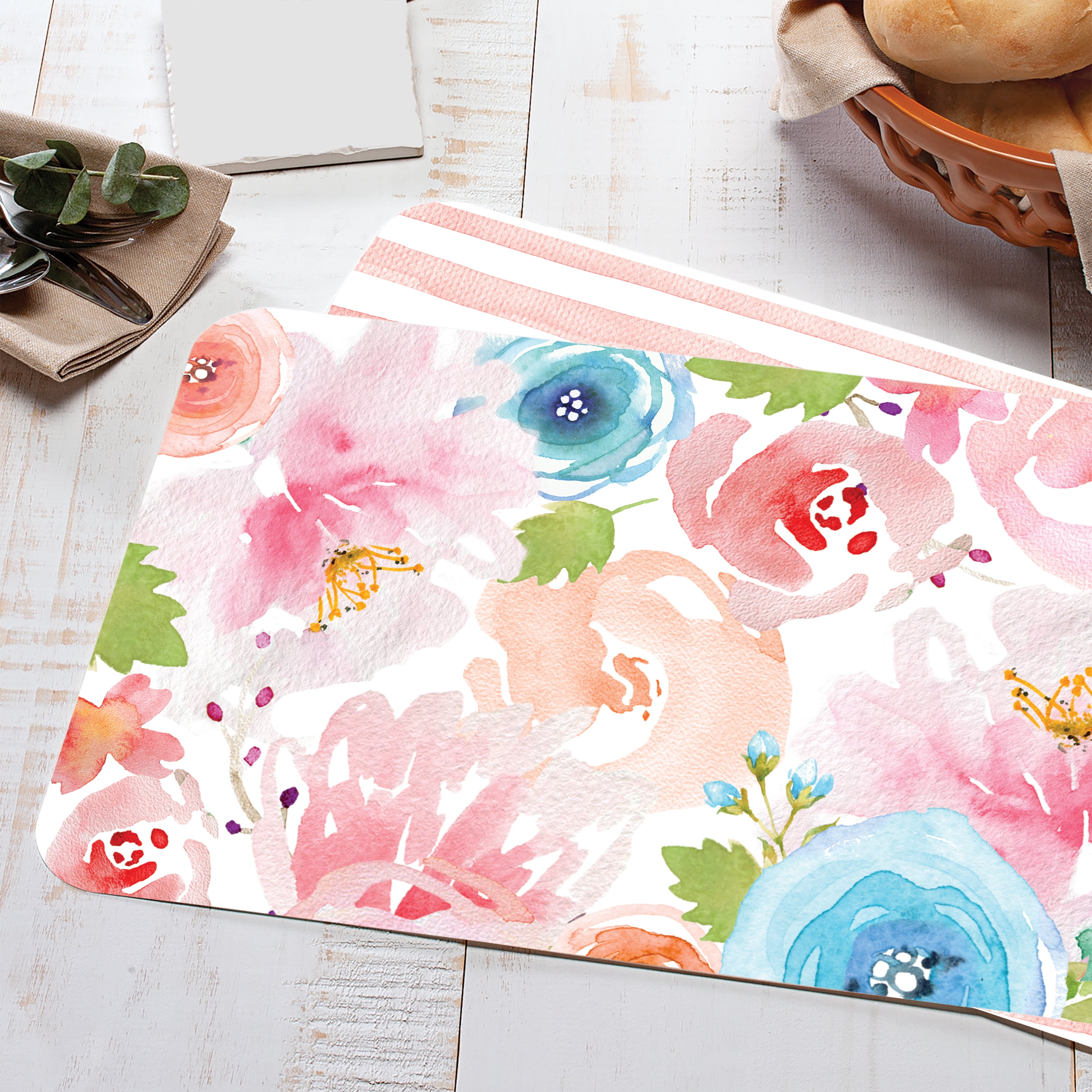 (4 pack) Conimar Floral Splash Reversible Flexible Plastic Placemat