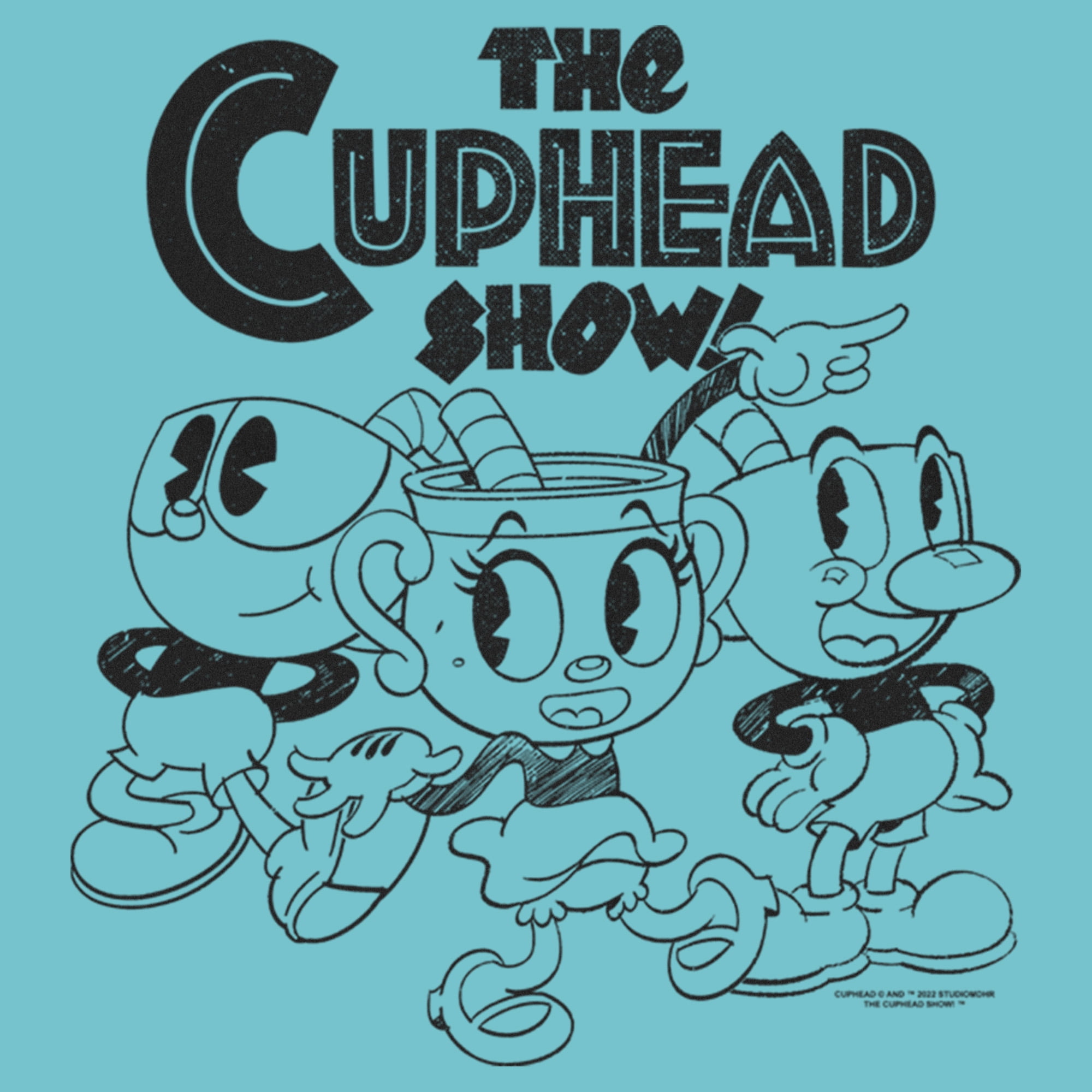 Girl's The Cuphead Show! Ms. Chalice Panels Graphic Tee Tahiti Blue Large 