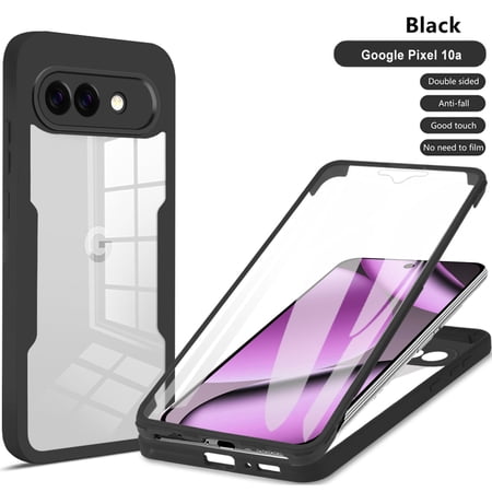 ELEHOLD for Google Pixel 10A Full Body Protection Case with Built-in Screen Protector,Slim Thin Clear Shockproof Anti-Scratch Cover, Black