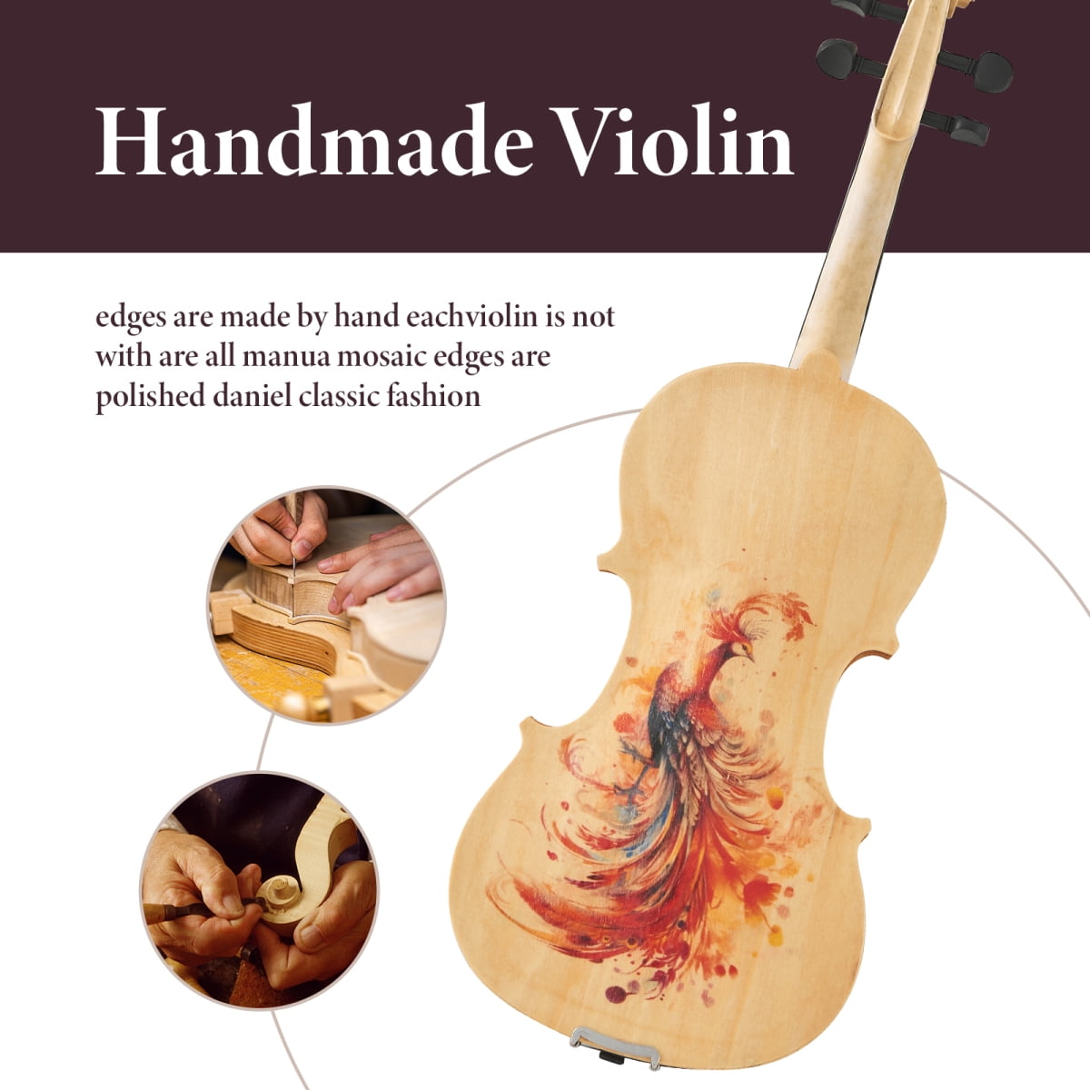 Professional 4/4 Full-Size Violin - Premium Sound Durable Lightweight Complete Accessories Handcrafted Finish Unique Gift for Musicians