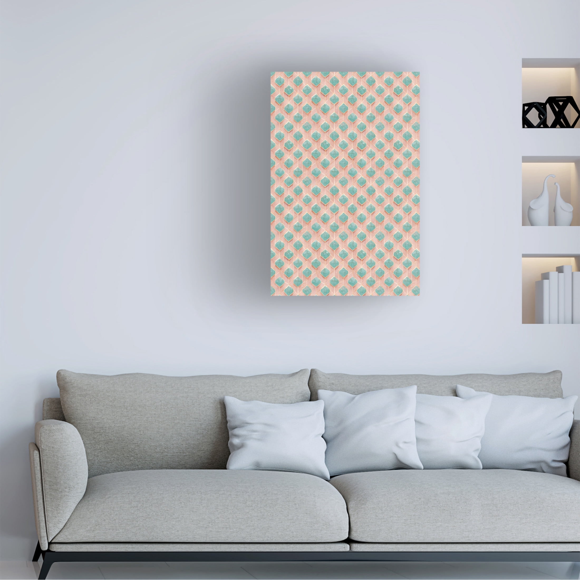 Canvas Wall Art - Treechild 'Turquoise Rhombus Pattern' Wall Art for Living Room, Bedroom, or Office D?cor by Trademark Fine Art - 16 x 24 Inches