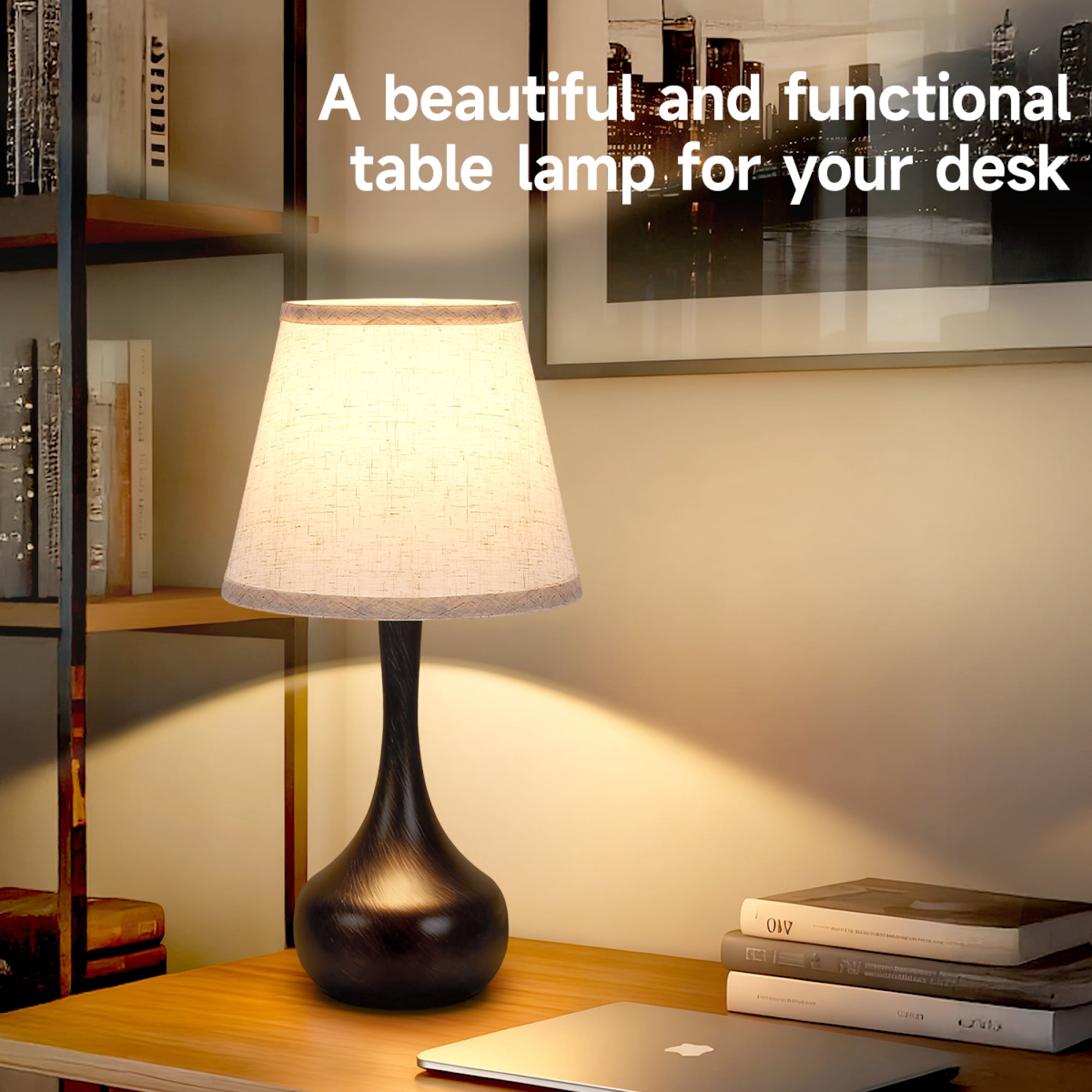 Leumius 3-Way Dimmable Set of 2 Small Bedside Lamps for Night Stands, Black LED Desk Lamps for Kids Room,Office,Living Room, End Table Black+Gold