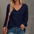thumbnail image 4 of Blusa de manga larga con cuello en V de color sólido con costura de encaje informal para mujer Pompotops  qwe24516, 4 of 8