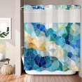 thumbnail image 1 of No Hook Shower Curtain, Blue Green Geometric Shower Curtains for Bathroom with See Through Top Window, Stained Glass Abstract Chic Art Waterproof & Washable Bath Curtain Long 72"x78", 1 of 7
