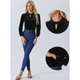 thumbnail image 2 of DARING DIVA Women's Stand Collar Elegant Velvet Long Sleeve Tops S Black, 2 of 6