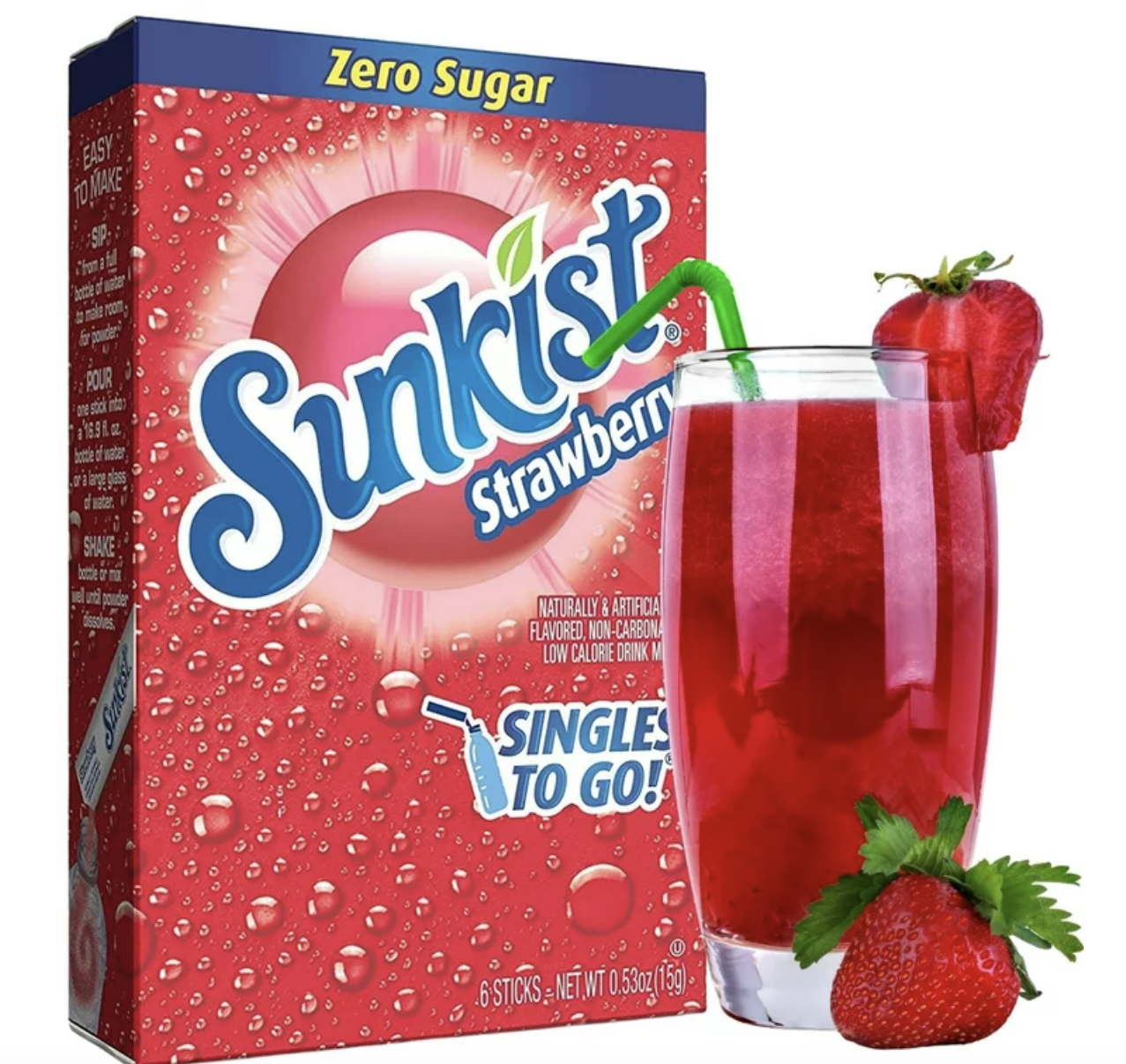 72 Total Serving Sunkist Soda Strawberry Singles To Go Drink Mix, Sugar