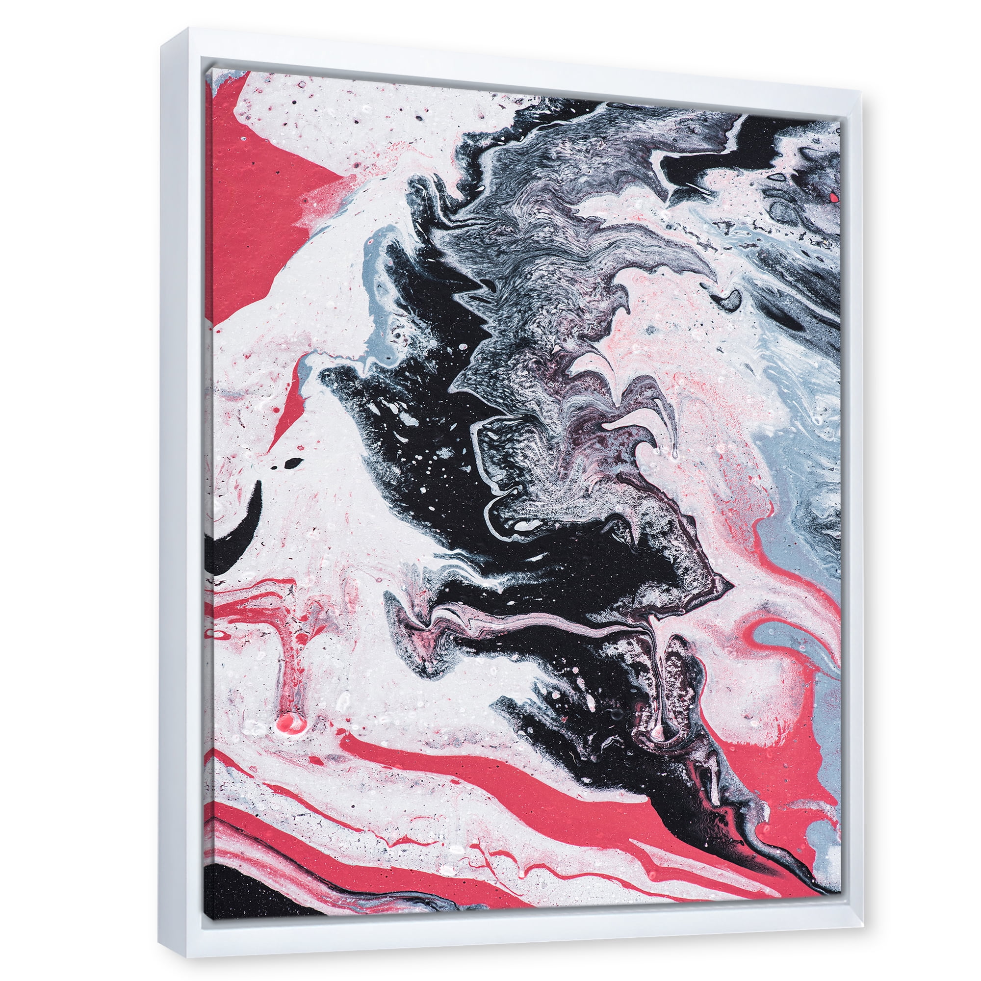 Abstract Marble Composition In Gray and Pink I 24 in x 32 in Framed Painting Canvas Art Print, by Designart