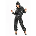 thumbnail image 2 of Monos de charol brillante para mujer, monos con capucha de PVC, pantalones bombachos góticos, traje de una pieza de látex sintético para mujer, ropa de club nueva personalizada, 2 of 4