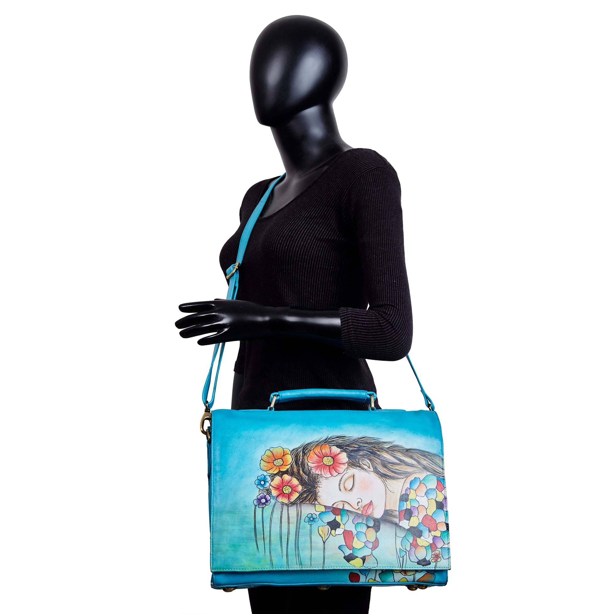 Sishka Womens Beautiful Dream Hand-Painted Leather Ladies Bags – Blue Business Shoulder, Crossbody Messenger & Laptop Briefcase