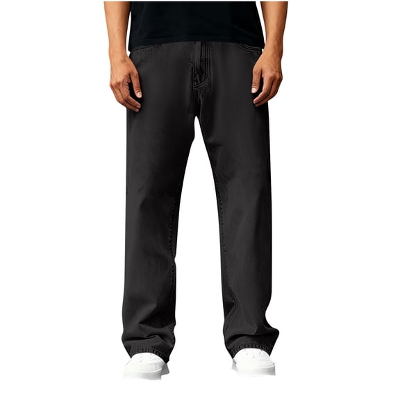 Men Jeans Plus Size Vintage Outdoor Straight Leg Fashion Solid Color Casual Jeans Long Pants with Pockets