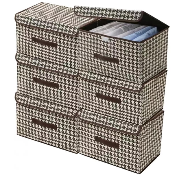 6PCS Cajas De Almacenamiento Con Tapa Y Asa - Bolsa Almacenamiento Ropa Gran Organizador De Ropa Plegables De Tela No Tejida Cajones Organizadoras Para Closet Con Tapas Para Hogar Oficina Dormitorio