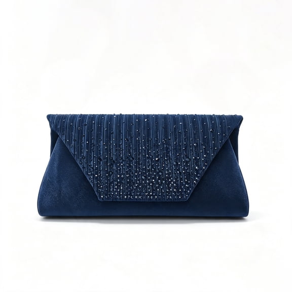 REMANLAND Women's Navy Blue Sparkling Pleated Envelope Evening Clutch Purse