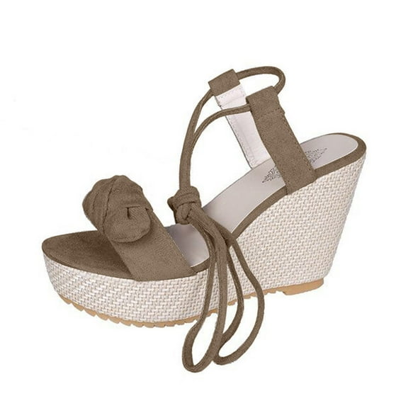 hopeusnice Women's Wedge Sandals Bowknot Buckle Ankle Strap Summer Shoes Open Toe Breathable Wedge Heels Comfortable Beach Wedding Party Sandals Beige 38