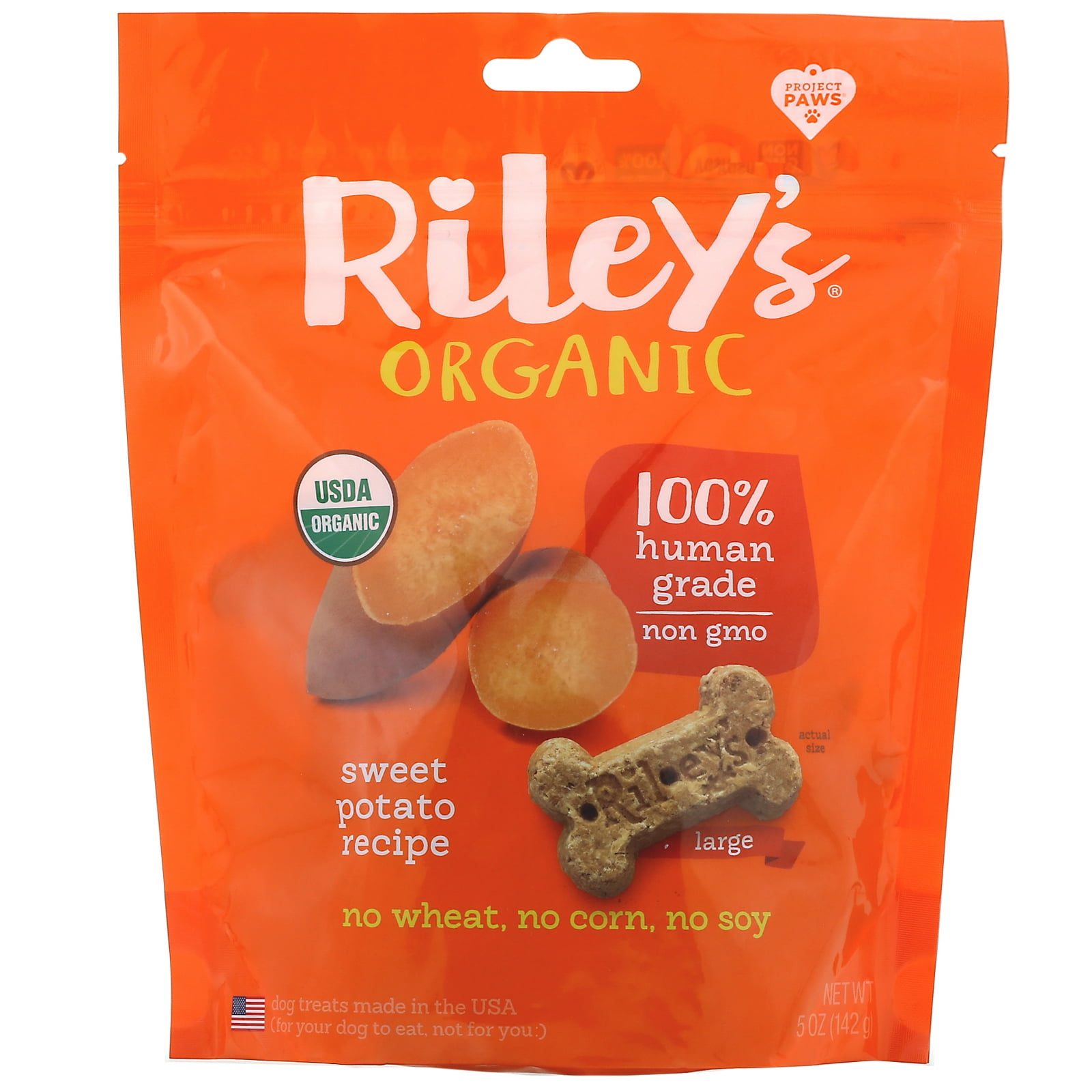 Riley’s Organics Dog Treats, Large Bone, Sweet Potato Recipe, 5 oz (142