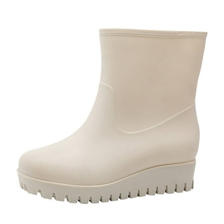 

KaLI_store Water Shoes Women s Mid Calf Rain Boots Waterproof Quilted Rubber Garden Boots White