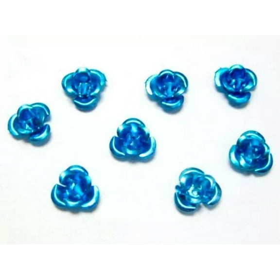 U8MO 200 Aluminum Metal Rose Flower Beads 8mm Colour Choice Jewelry Making-Blue