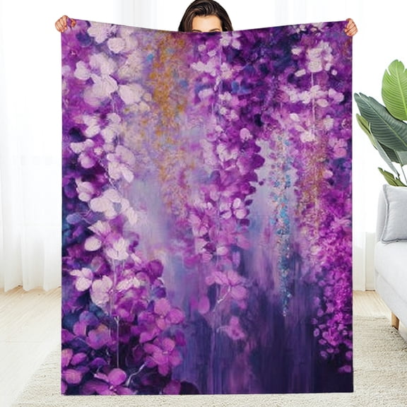 RKSupls Purple Weeping Flower Throw Blanket, Soft Warm Lightweight Flannel Throw Blanket for Couch, Bed, Outdoor, Cozy Fluffy Fuzzy Blankets for Women Boys Girls, Home Decor, 30*40in