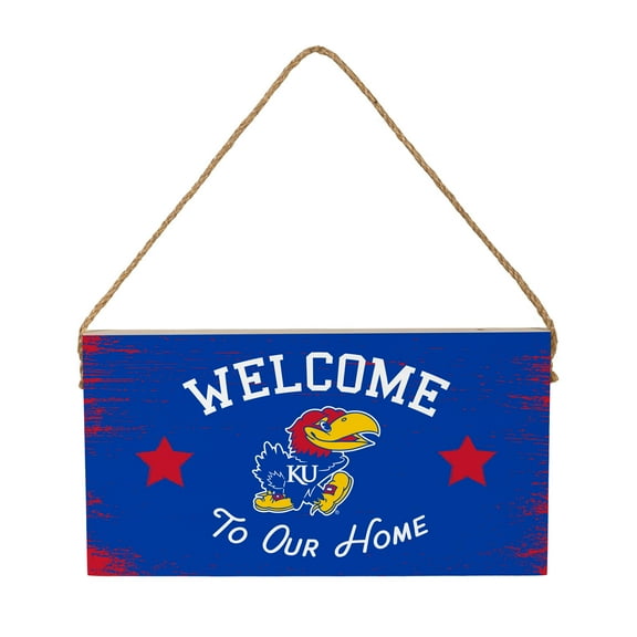 Kansas Jayhawks 6" x 11" Welcome Home Wood Wall Sign with Rope Hanger