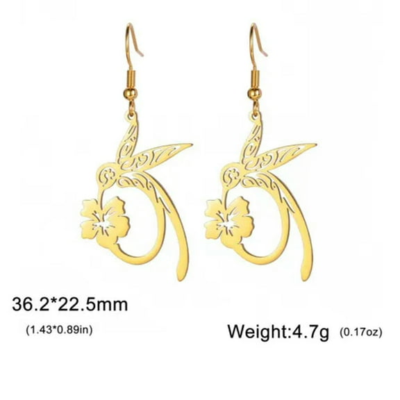 Hummingbird Flower Pendant Drop Earring Stainless Steel Earrings Animal Jewelry