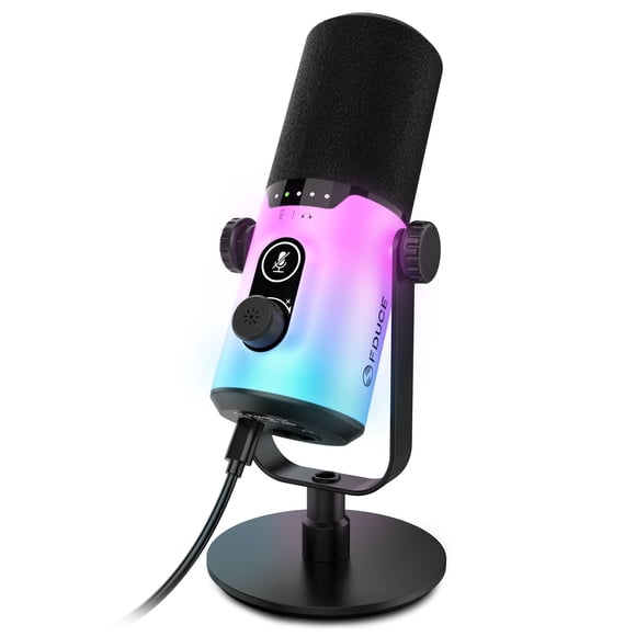 FDUCE USB/XLR Gaming Dynamic Microphone for Podcast Recording, PC Computer Gaming Streaming Vocal Mic with RGB Light, Mute Button