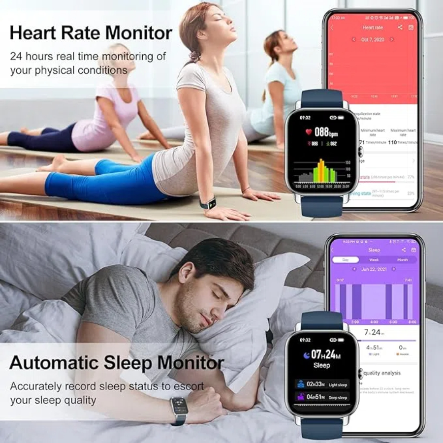 SupDevice Smart Watches for Women and Men, 1.85 in HD Silver Screen, Fitness Tracker, Heart Rate Monitor, Blue Silicone Band, New 1 Count