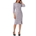 thumbnail image 1 of Vestido de trabajo de mujer Inspire Chic de tweed, cuello barco, manga 3/4, largo hasta la rodilla, XL, blanco y púrpura, 1 of 6