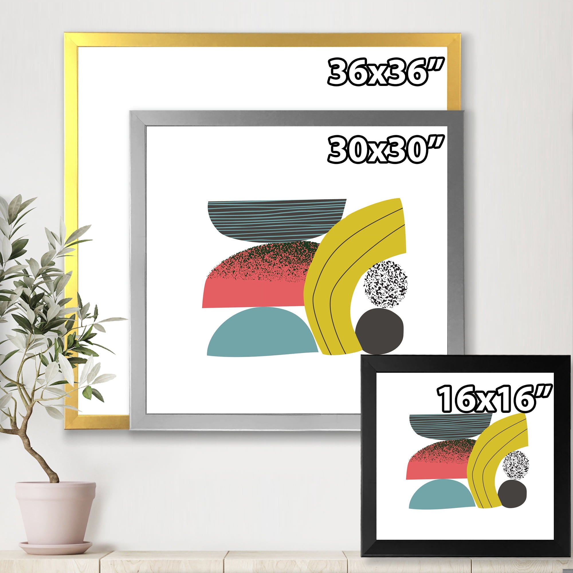 Designart 'Abstract Colorful Geometric Art Collage II' Modern Framed Art Print
