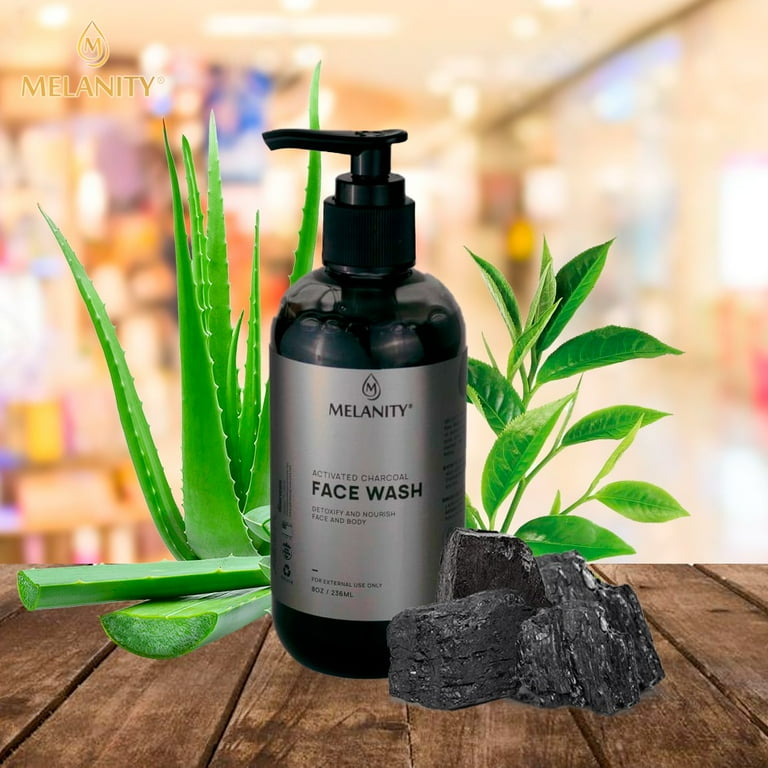 Melanity Activated Charcoal Wash With Aloe Vera Daily Acne Treatment Facial Cleanser For Dry Or Oily Skin 8 oz