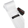 thumbnail image 4 of HISDERN White Plaid Ties for Men Necktie and Pocket Square Cufflinks Tie Clip Set Formal Silk Woven, 4 of 10
